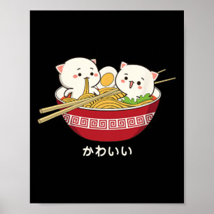 Kawaii Cat Japanese Tokyo Anime Cat Ramen T Shirt  Poster