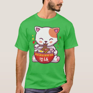 Kawaii Cat loves Ramen   Anime Kitty eating Ramen  T-Shirt