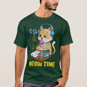 Kawaii Cat Loves Ramen Bubble Tea Music and Manga T-Shirt
