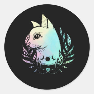 Kawaii Cat Moon Wicca Pastel Goth Kitten Crescent Classic Round Sticker