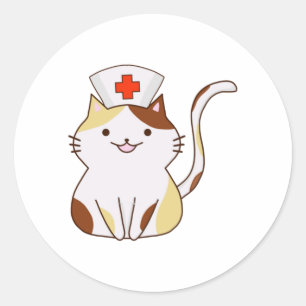 Kawaii Cat Nurse  Classic Round Sticker