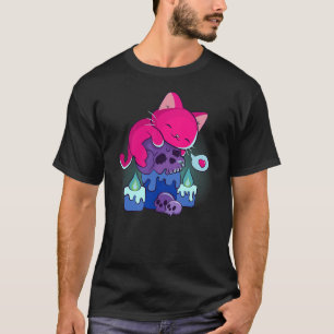 Kawaii Cat on Skulls Cute Bisexual Aesthetic Subtl T-Shirt