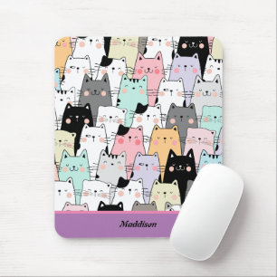 Kawaii Cat Pattern Customisable Name  Mouse Mat