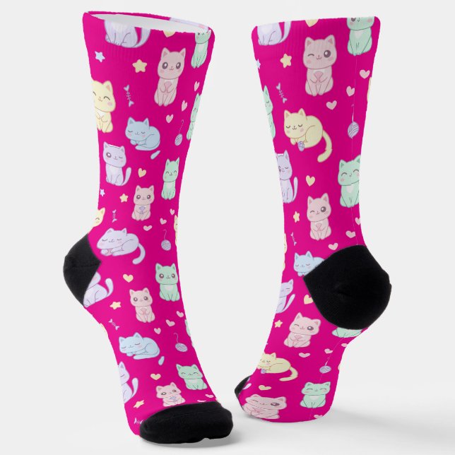 Kawaii Cat Pattern Socks (Angled)