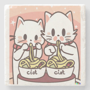 Kawaii Cat Pho Soup Noodle Asian Food Lover Gift   Stone Coaster