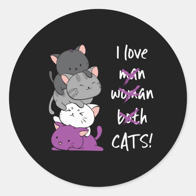Kawaii Cat Pile Anime Asexual Pride Flag Kittens Classic Round Sticker (Front)