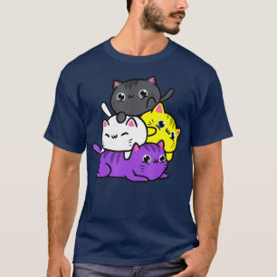 Kawaii Cat Pile Nonbinary Pride T-Shirt