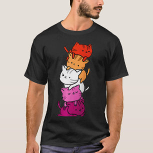 Kawaii Cat Pile Orange Pink Lesbian Pride  T-Shirt