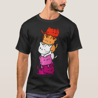 Kawaii Cat Pile Orange Pink Lesbian Pride  T-Shirt