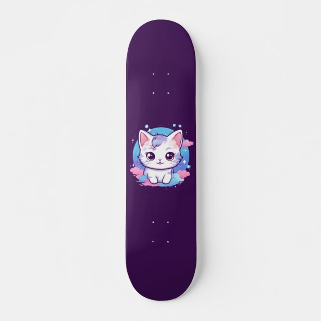 Kawaii Cat Pink Skateboard (Front)