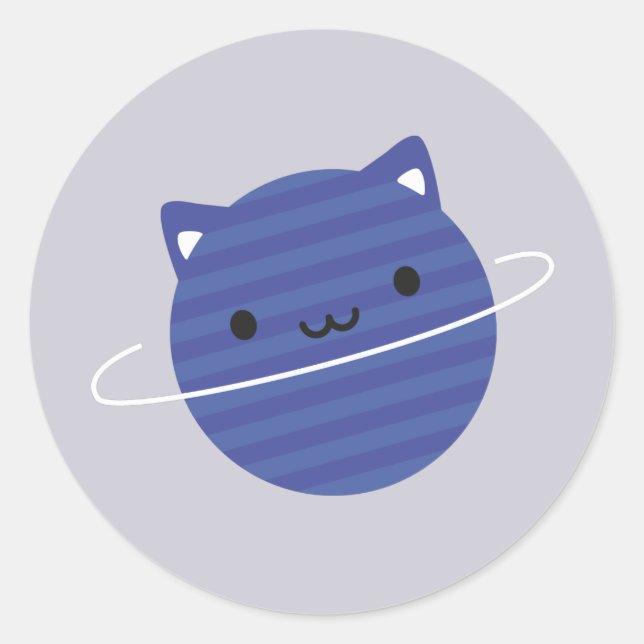 Kawaii Cat Planet in Space Classic Round Sticker (Front)