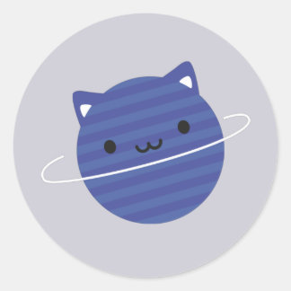 Kawaii Cat Planet in Space Classic Round Sticker