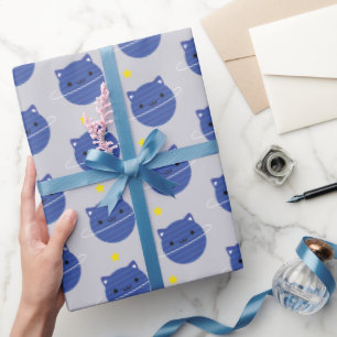 Kawaii Cat Planets in Space Wrapping Paper
