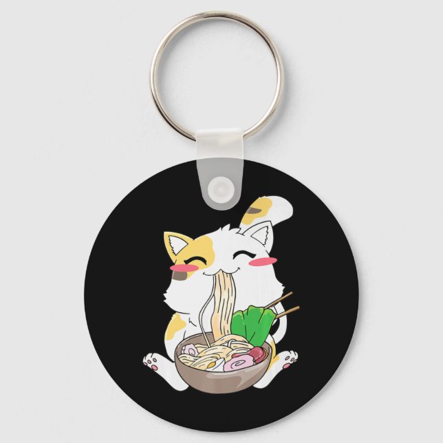 Kawaii Cat Ramen Anime Japanese Food Gift Boy Girl Key Ring (Front)