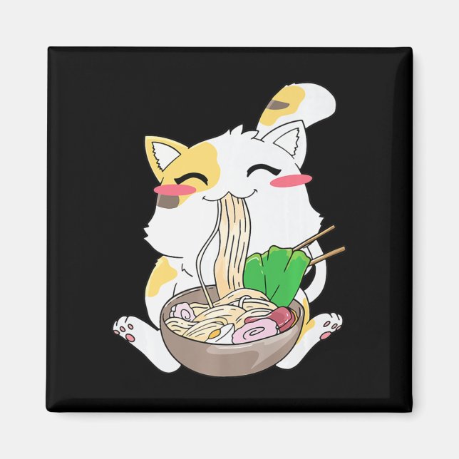 Kawaii Cat Ramen Anime Japanese Food Gift Boy Girl Magnet (Front)