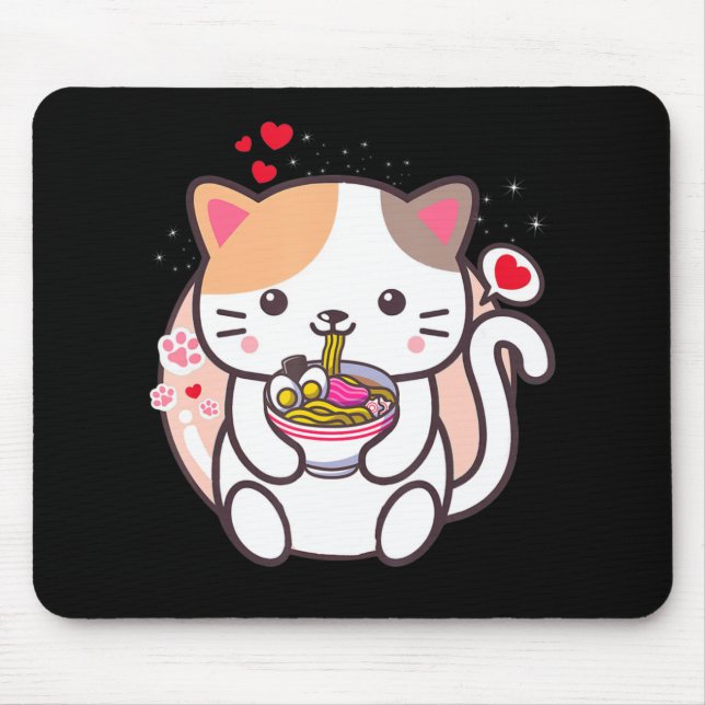 Kawaii Cat Ramen Anime Japanese Food Girls Officia Mouse Mat (Front)