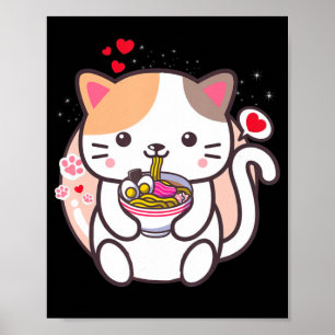 Kawaii Cat Ramen Anime Japanese Food Girls Officia Poster