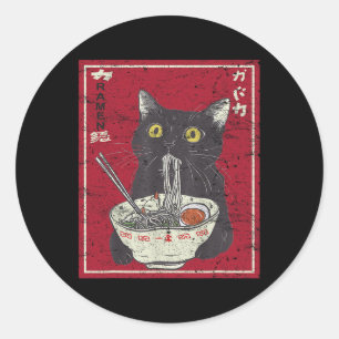 Kawaii Cat Ramen Japanese Food Funny Anime Girls T Classic Round Sticker