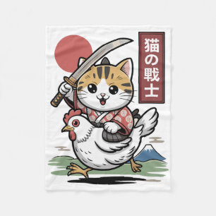 Kawaii Cat Riding Chicken Japanese Anime Funny Sam Fleece Blanket
