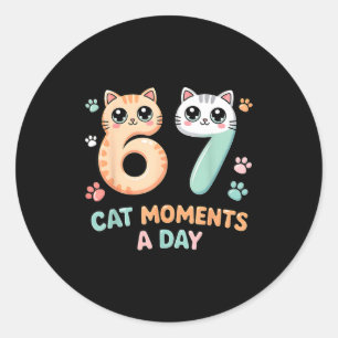 Kawaii Cat Six Seven Alpha Gen Slang 67 Cat Moment Classic Round Sticker