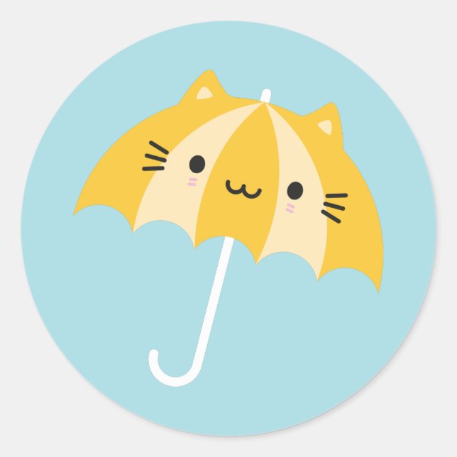 Kawaii Cat Umbrella Classic Round Sticker (Front)