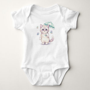  Kawaii Cat Under Umbrella, by Natasha Us   Baby Bodysuit