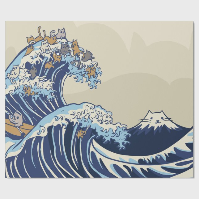 Kawaii Cat Wave Wrapping Paper (Flat)