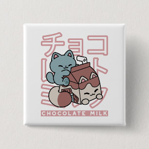 Kawaii Cat with Chocolate Milk – Japanese Pop Art  15 Cm Square Badge
