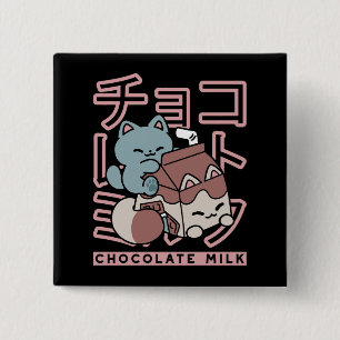 Kawaii Cat with Chocolate Milk – Japanese Pop Art  15 Cm Square Badge