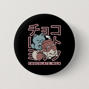 Kawaii Cat with Chocolate Milk – Japanese Pop Art 6 Cm Round Badge