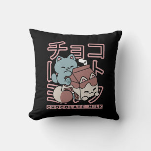 Kawaii Cat with Chocolate Milk – Japanese Pop Art  Cushion