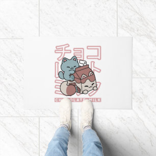Kawaii Cat with Chocolate Milk – Japanese Pop Art  Doormat