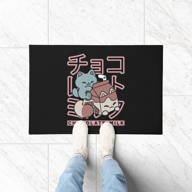 Kawaii Cat with Chocolate Milk – Japanese Pop Art  Doormat (Indoor)