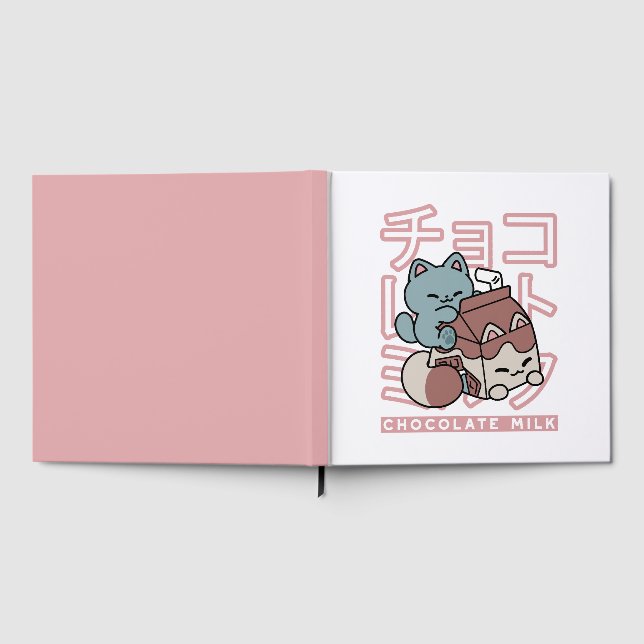 Kawaii Cat with Chocolate Milk – Japanese Pop Art  Guest Book (Full)