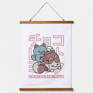 Kawaii Cat with Chocolate Milk – Japanese Pop Art Hanging Tapestry