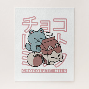 Kawaii Cat with Chocolate Milk – Japanese Pop Art  Jigsaw Puzzle