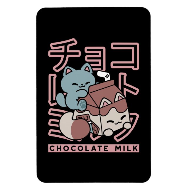 Kawaii Cat with Chocolate Milk – Japanese Pop Art  Magnet (Vertical)