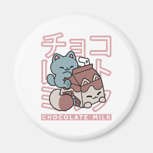 Kawaii Cat with Chocolate Milk – Japanese Pop Art  Magnet