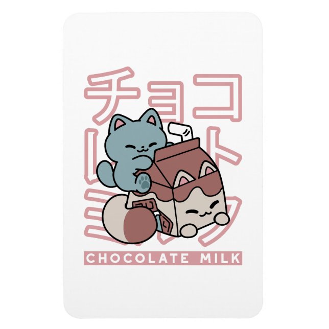 Kawaii Cat with Chocolate Milk – Japanese Pop Art  Magnet (Vertical)