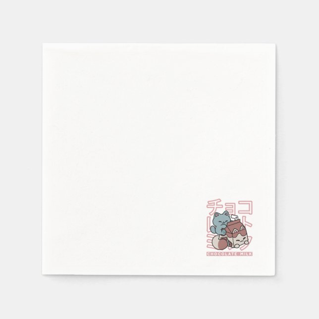 Kawaii Cat with Chocolate Milk – Japanese Pop Art  Napkin (Front)