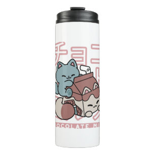 Kawaii Cat with Chocolate Milk – Japanese Pop Art Thermal Tumbler