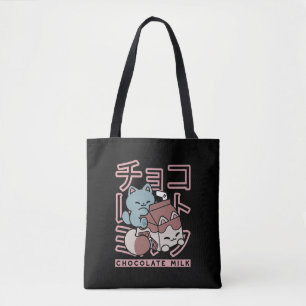 Kawaii Cat with Chocolate Milk – Japanese Pop Art Tote Bag
