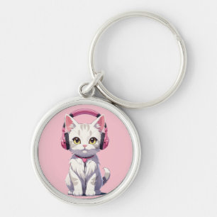 Kawaii Cat with Headphones Key Ring