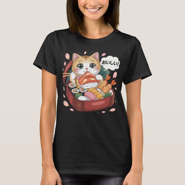Kawaii Cat with sushi T-Shirt (Front)