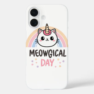 Kawaii Caticorn with Pastel Rainbow iPhone 16 Case