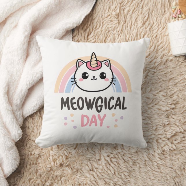 Kawaii Caticorn with Pastel Rainbow Cushion (Blanket)