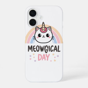 Kawaii Caticorn with Pastel Rainbow iPhone 16 Case