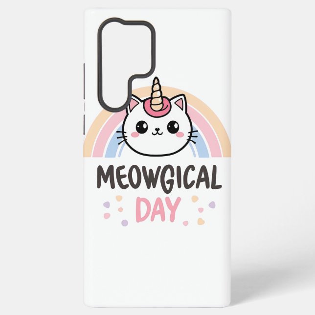 Kawaii Caticorn with Pastel Rainbow Samsung Galaxy S22 Ultra Case (Back)