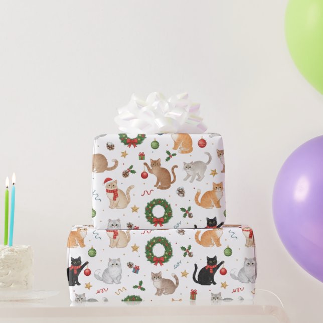 Kawaii Cats & Christmas Decorations Wrapping Paper (Party Gifts)