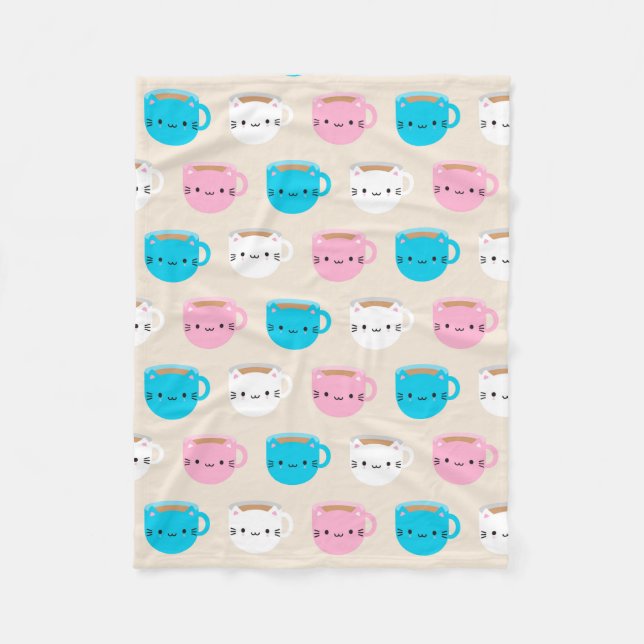 Kawaii Cats Cup of Tea Fleece Blanket (Front)